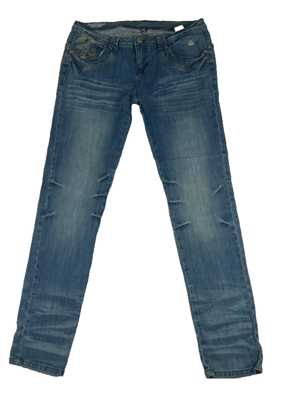 Apple Bottom Jeans Women's Size 13/14 Distressed Blue Denim Embellished Pocket
